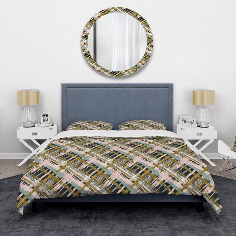 Ensemble de housse de couette moderne Quiera - bleu, rose et paillettes III - microfibre de polyester