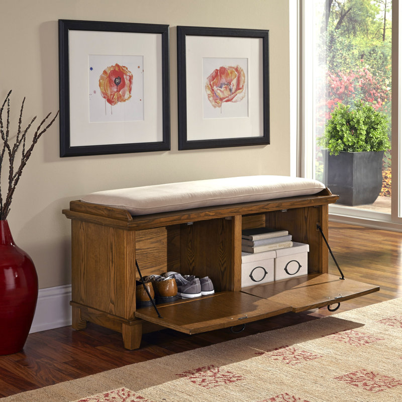 Almendra Microfiber / Microsuede Upholstered Bench with Cabinet, Cottage Oak
