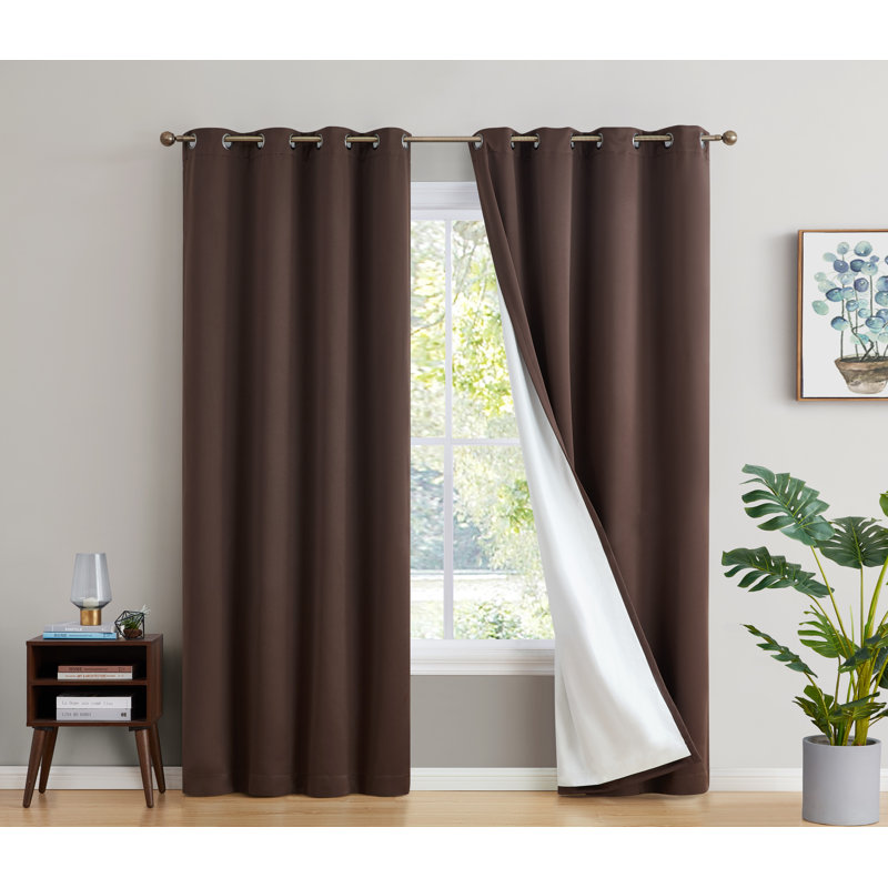 Alis Solid Color 100% Blackout Thermal Grommet Curtain Panels, 52" W x 63" L, Chocolate Brown