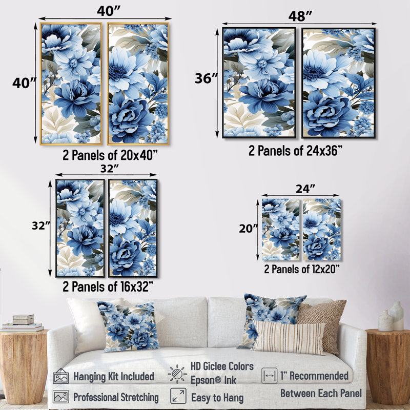 Morey - Blue Canvas Wall Art, 32" H x 32" W, Silver, Framed Print without Mat