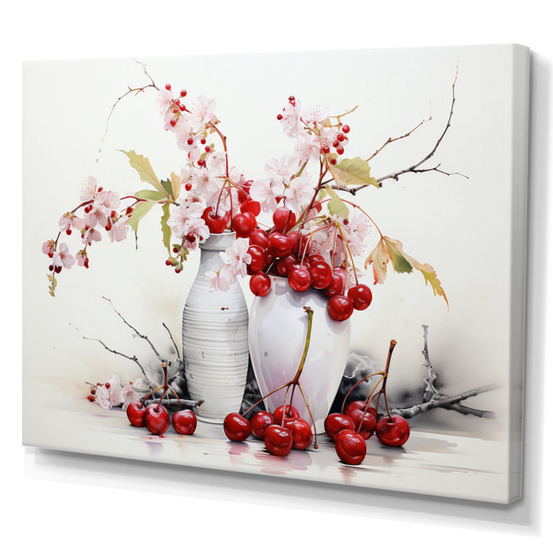 Décoration murale cerise simplicité - fruits, H 30 po x l 40 po x P 1,5 po, Toile tendue