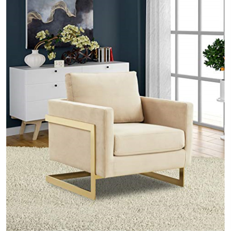 Fauteuil d'appoint rembourré en velours Lincoln, Beige