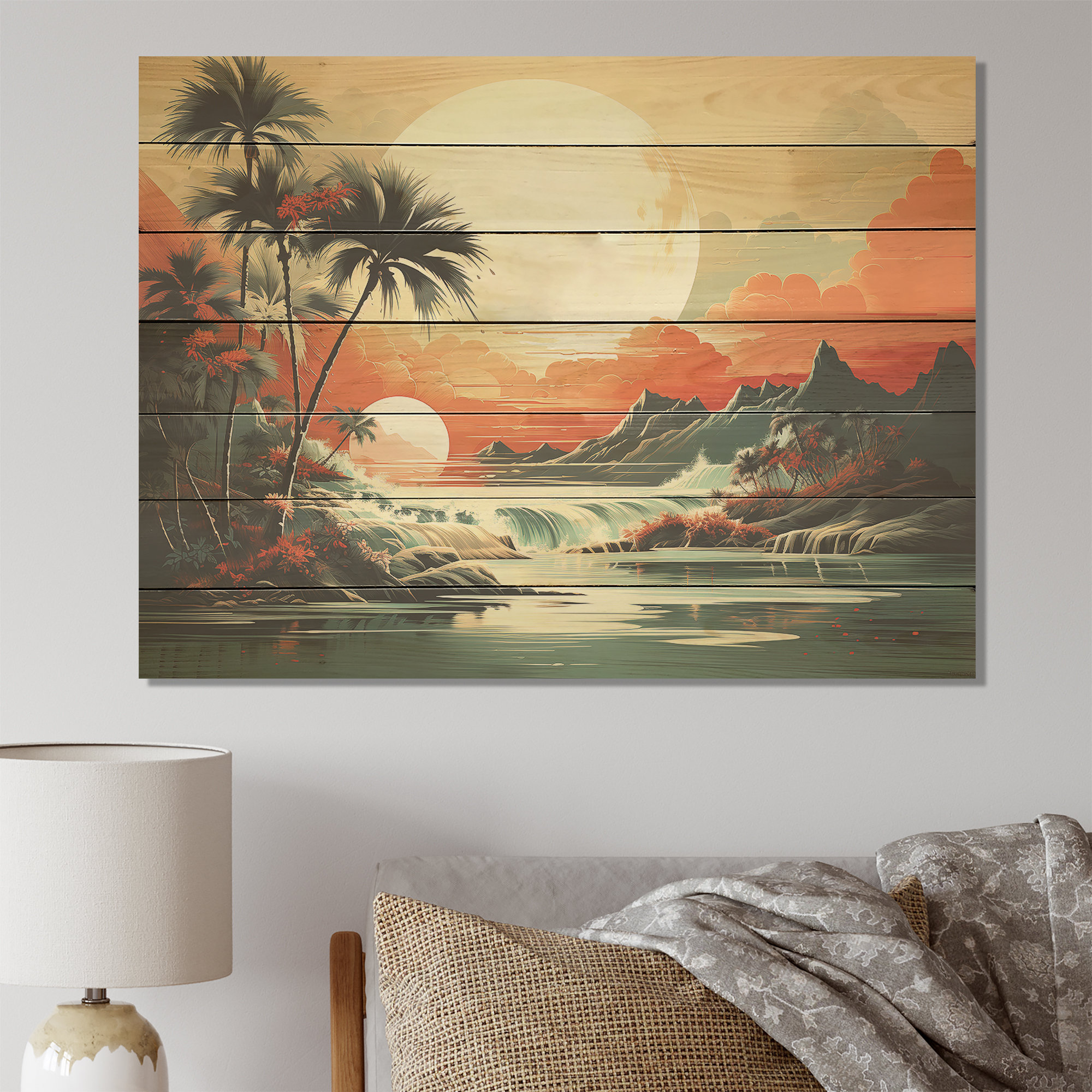 Art Deco Tropical Dreams at Sunset I - Abstract Landscape On Wood Print Ophelia \u0026 Co. Size: 24\, image size:2000x2000