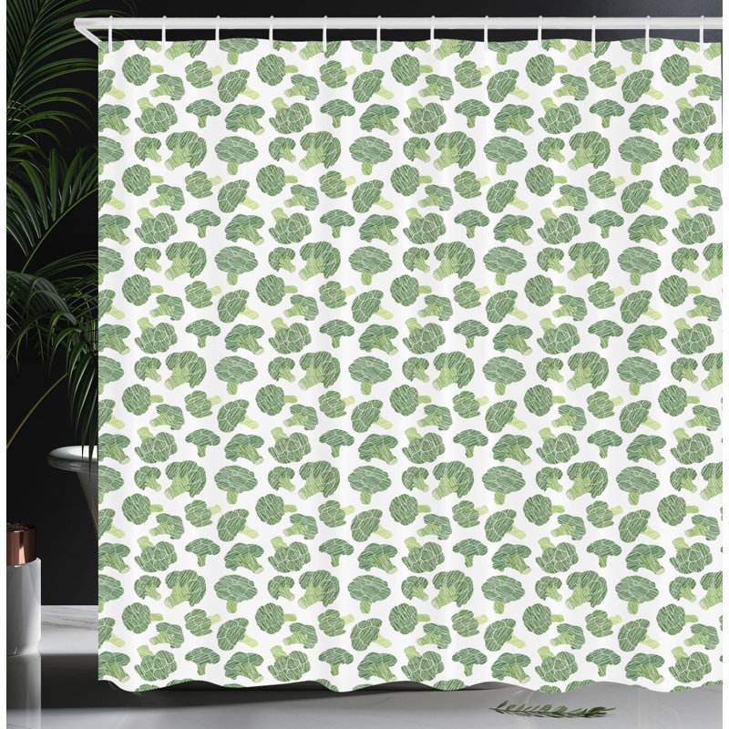 East Urban Home Vegetables Shower Curtain Hatched Broccoli Pattern, 70" H x 69" W