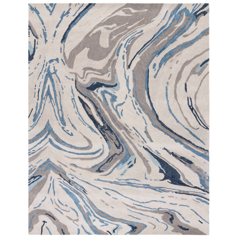 Soho Hand Tufted Wool/Cotton Abstract Rug in Blue/Gray, Square 6'