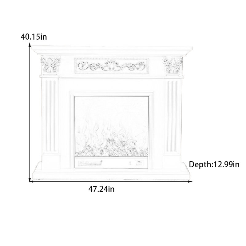 Three-dimensional carving craft fireplace, 40.15" H x 47.24" W x 12.99" D, White