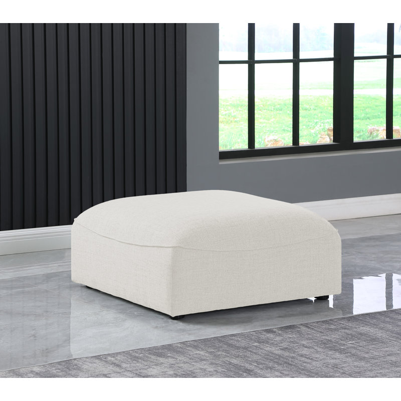 Arens Upholstered Ottoman, Cream Linen Textured Fabric