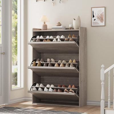 Range-chaussures, étagère à chaussures étroite avec tablette réglable, armoire de rangement autoportante en bois pour entrée, couloir, salon