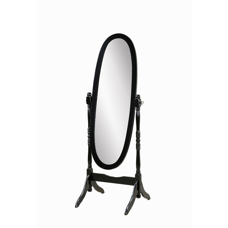 Traditional Queen Anna Style Wood Floor Cheval Mirror, Black Finish, Black