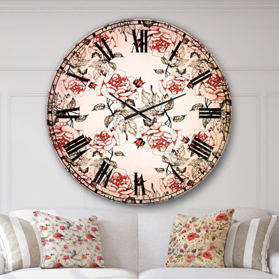Modèle sans couture avec roses rouges - horloge murale traditionnelle