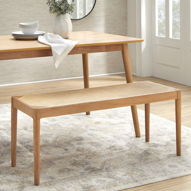 Newington Bench with Cane Seat, Light Oak/Natural