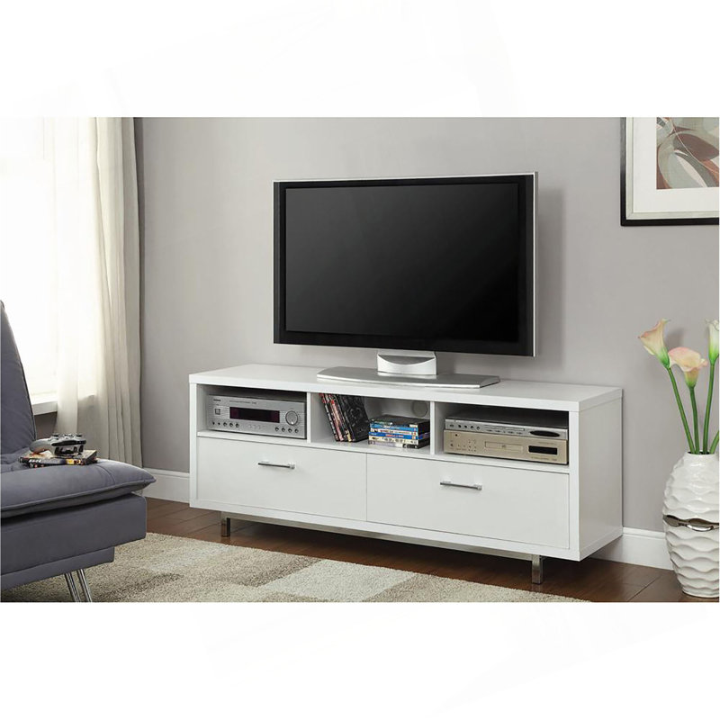 White 60-Inch Drawer Storage TV Console, White