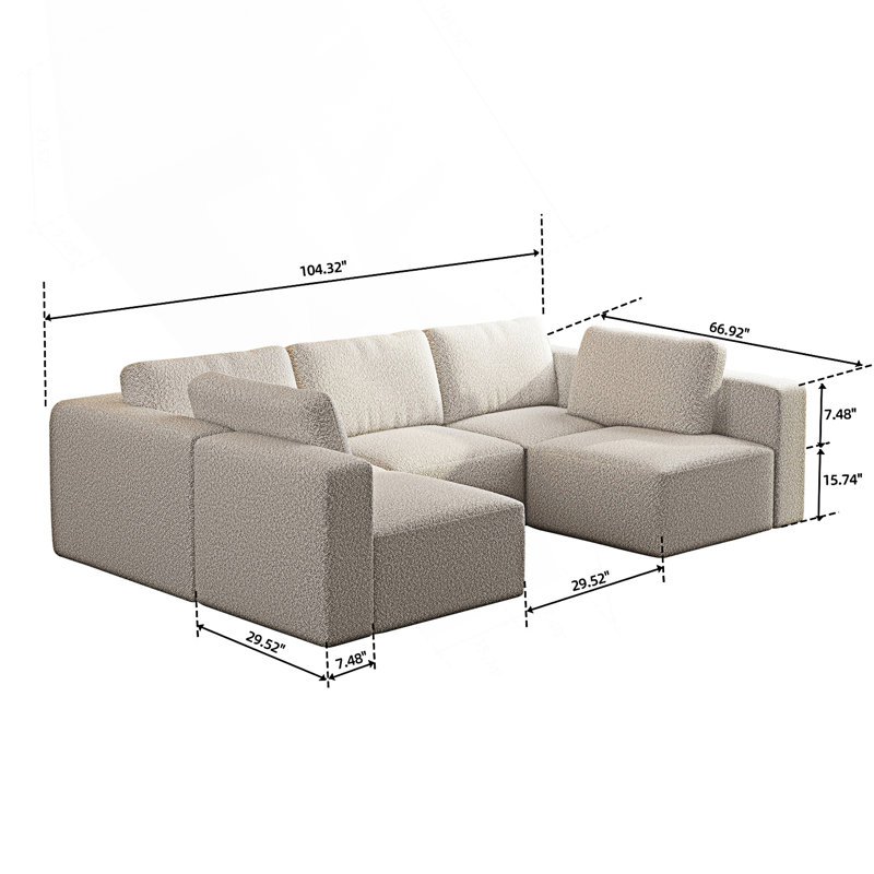 Canapé modulaire modulaire, canapé-lit, canapé modulaire avec méridienne et repose-pieds, Blanc