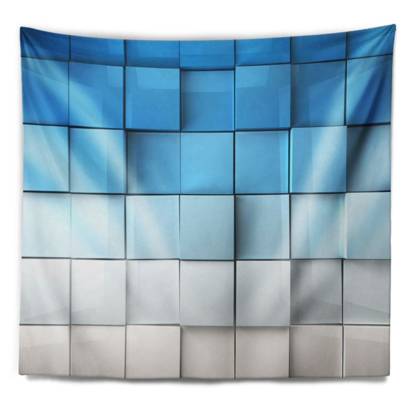 Tapisserie de cubes de mosaïque bleue et blanche, H 50 po x l 60 po