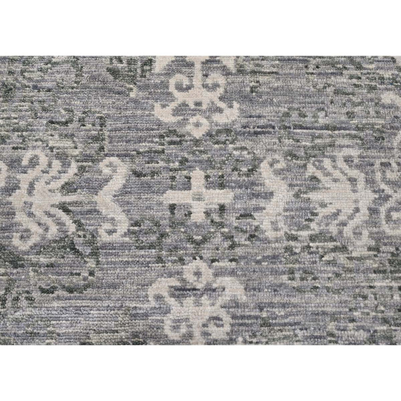 Tapis oriental gris / beige en laine noué à la main, Rectangle 9 pi x 12 pi