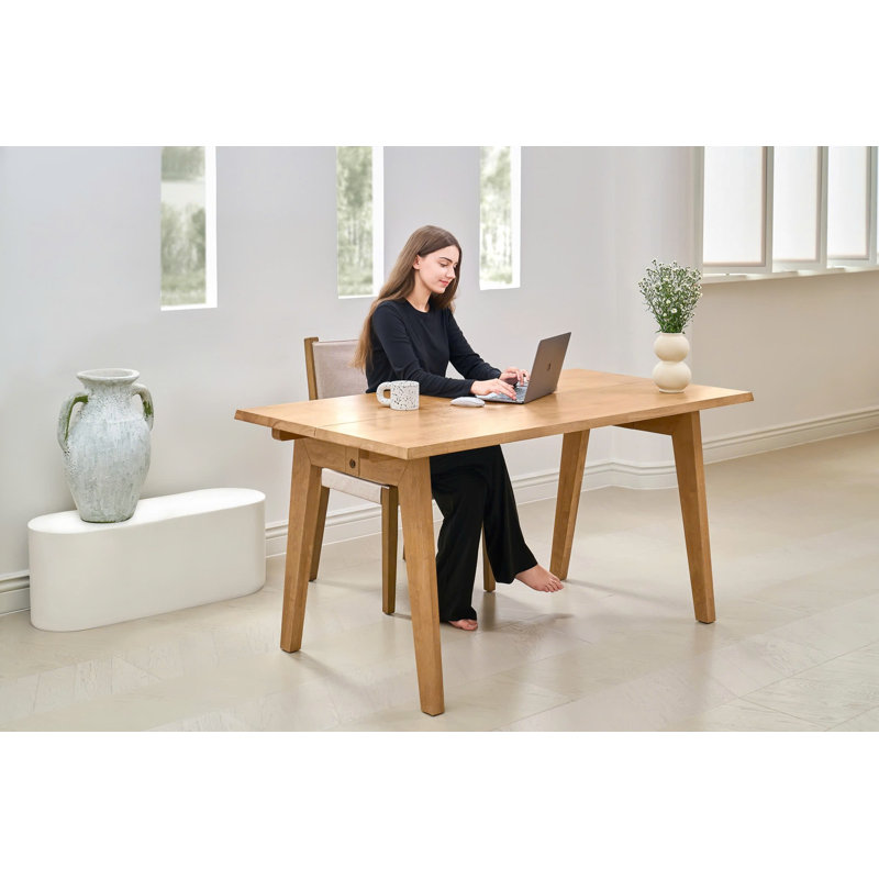 Odin Mid-Century Modern 62-90" Solid Wood Extendable Dining Table with Tapered Legs & Removable Leaves, Tool-free Smart Design
