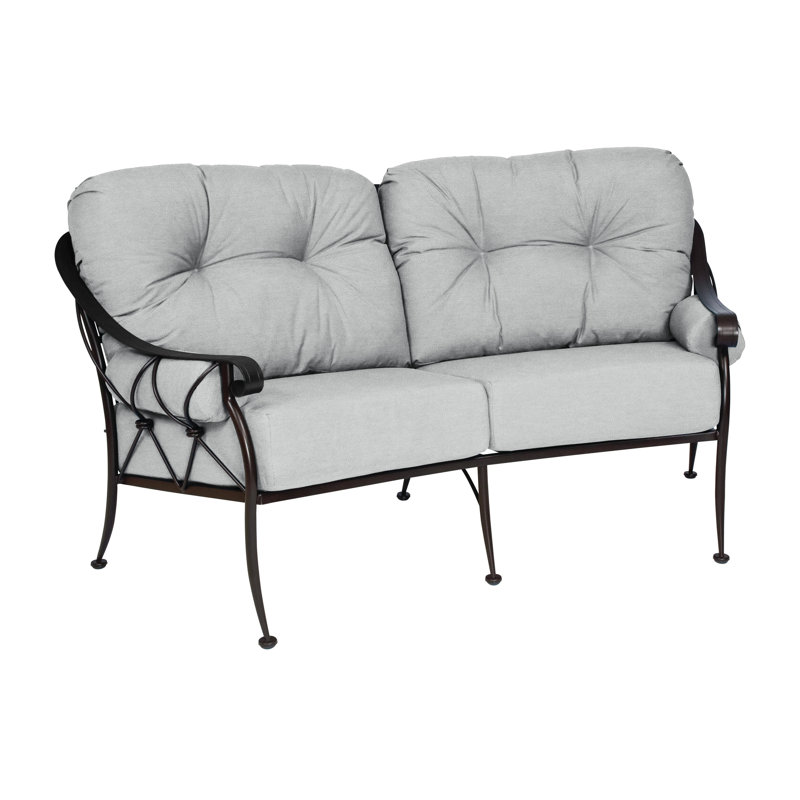 Derby 73.75'' Wide Iron Loveseat with Cushions, Denver Scarlett Sunbrella®, Textured Black