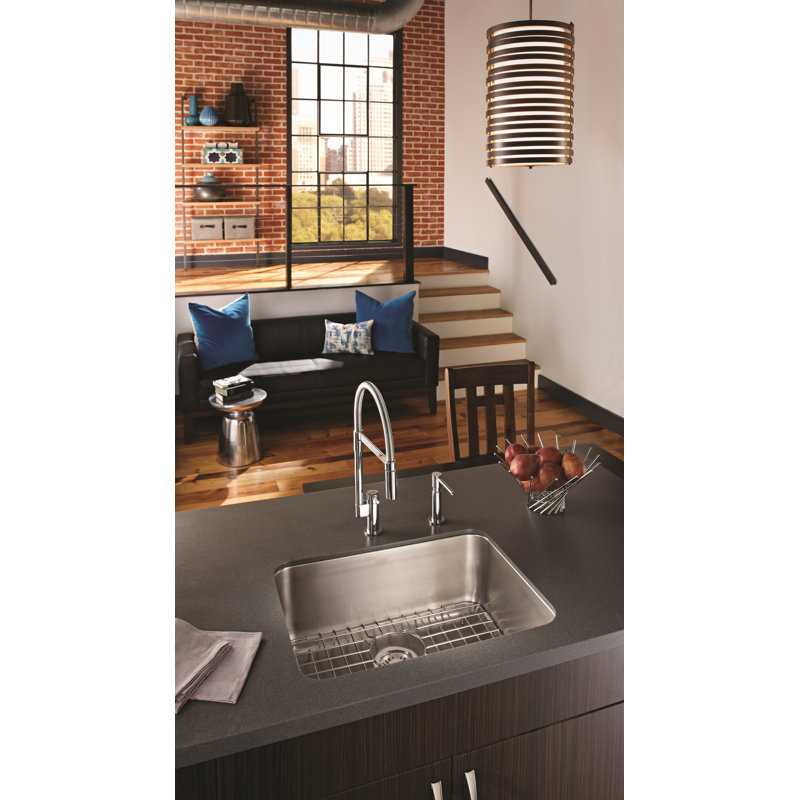 Robinet de cuisine à poignée simple pull down Manhattan, Nickel satiné