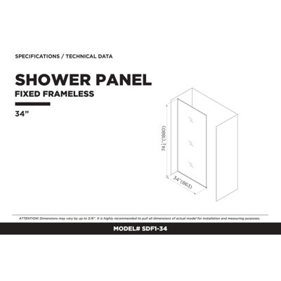 Panneau de verre fixe semi-sans cadre l 34 po x H 74,25 po