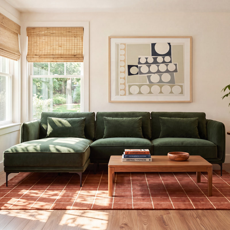 Rae 2-Piece Upholstered Sectional with Chaise, Military Green, Left Hand Facing