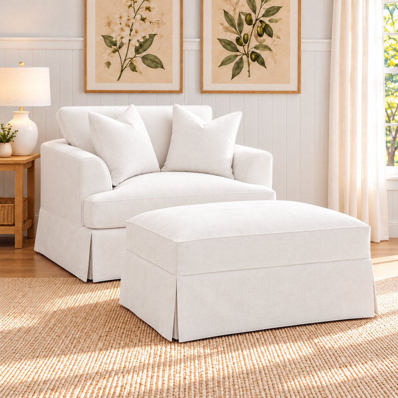 Lucia Slipcovered Ottoman, Cruise Adrift Woven Stripe