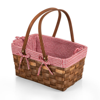Kansas Handwoven Wood Picnic Basket - Large Basket with Tabletop Lid