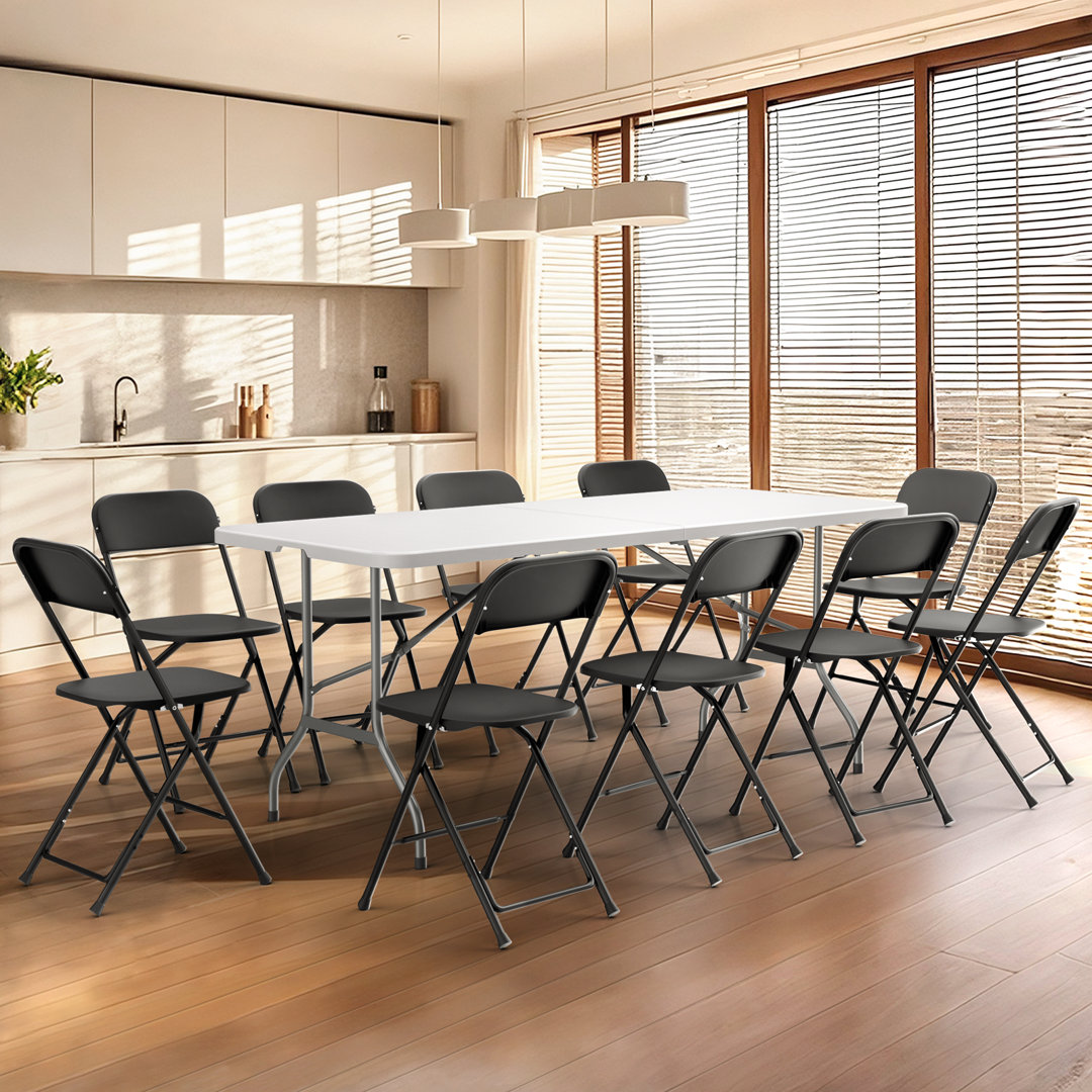 Rectangular Bi-Fold Dining Table with 10 Folding Chairs Set for Picnic Event Indoor and Outdoor Use (Set of 11) Latitude Run® Frame 