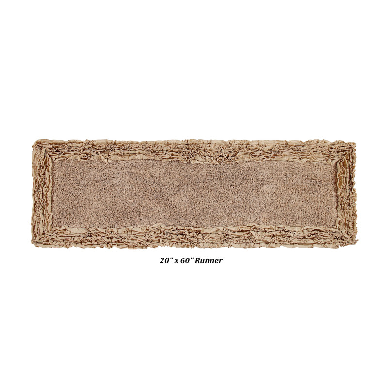 Aveliss 100% Cotton Tufted Bath Rug, Ultra Soft & Absorbent, Spray Latex Backing, Luxurious Ruffle Border, 20" x 60" Runner, Beige