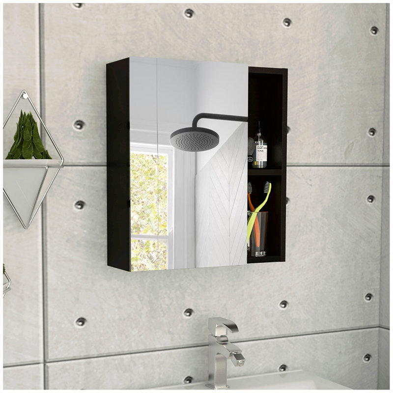 Armoire à pharmacie avec miroir Labelle, cinq tablettes internes, une porte - noir