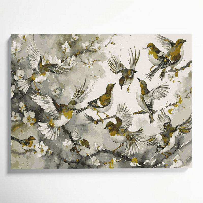 «Birds Light Vented Bulbul Beige», art mural sur toile, H 16 po x l 20 po