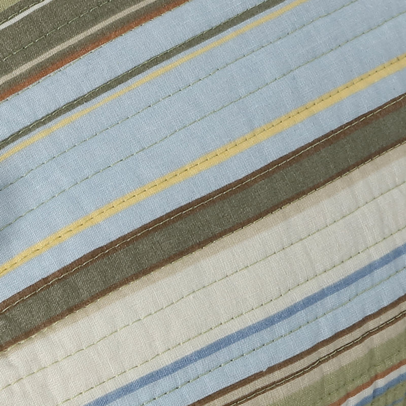 Green Striped Cotton Twin Reversible Quilt Set