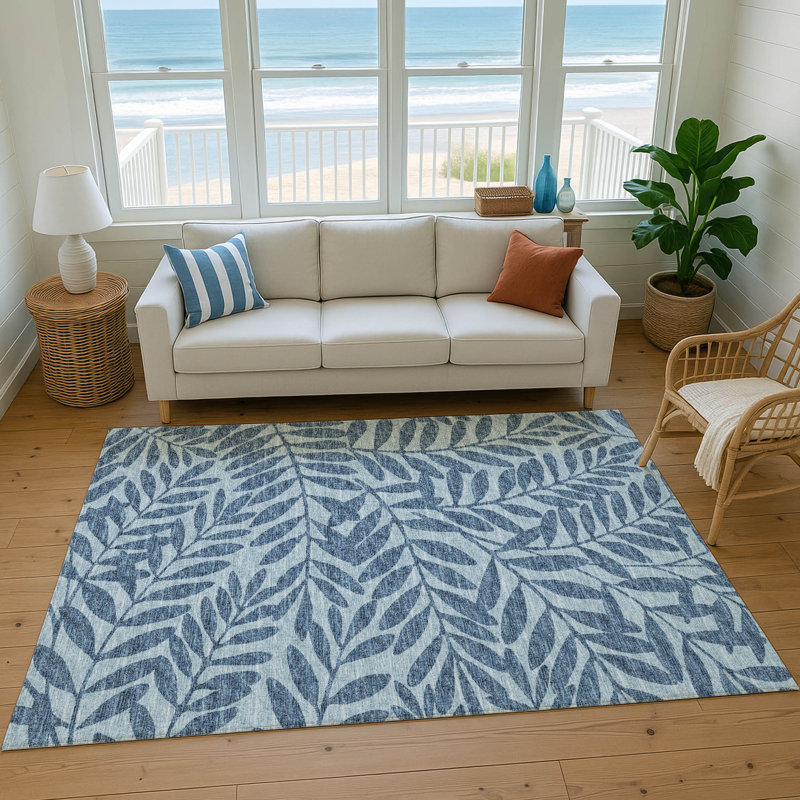 Premium Machine Washable Harsukhman AMF111 Blue Rug, Rectangle 3' x 5'
