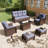 Lark Manor™ 7 Piece Wicker Patio Furniture Set with Fire Pit Table, Classis Outdoor Conversation 360 Degree Swivel Chairs Set with Coffee Table-914642761-914642766