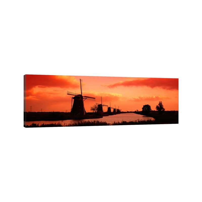 Windmills Holland Netherlands - Wrapped Canvas Panoramic Print, 152.4 cm H x 50.8 cm W x 1.91 cm D