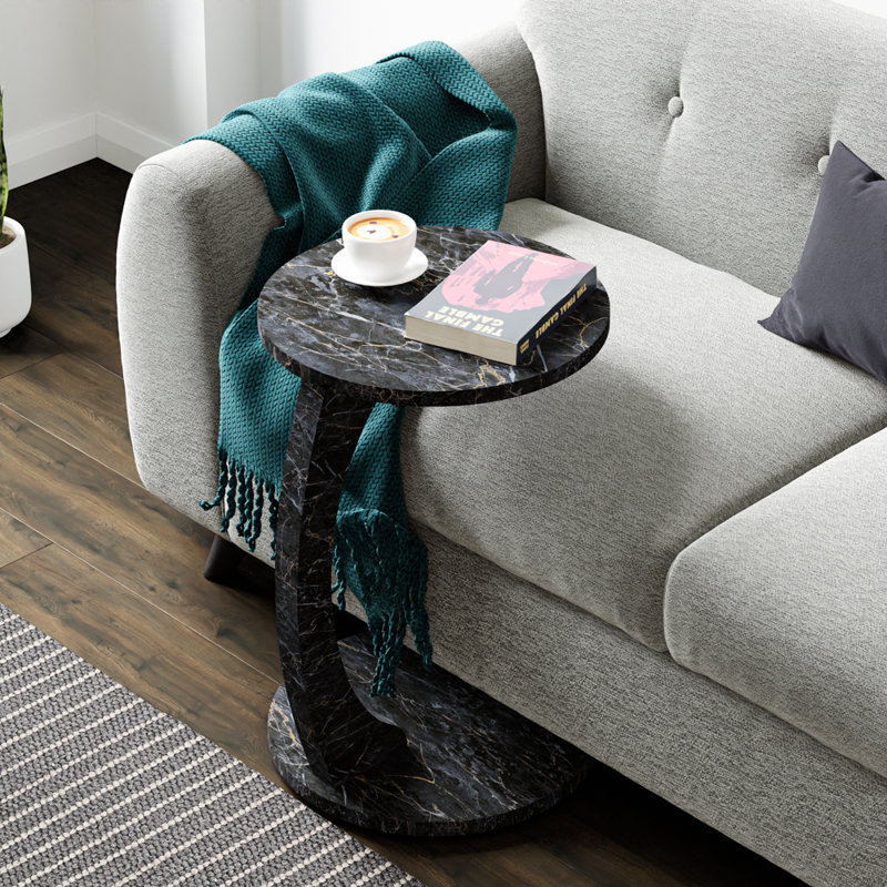 Table de bout ronde en forme de C avec roulettes InterGo - table d'appoint au design moderne, table de bout pour le salon peu encombrante, table basse Depali