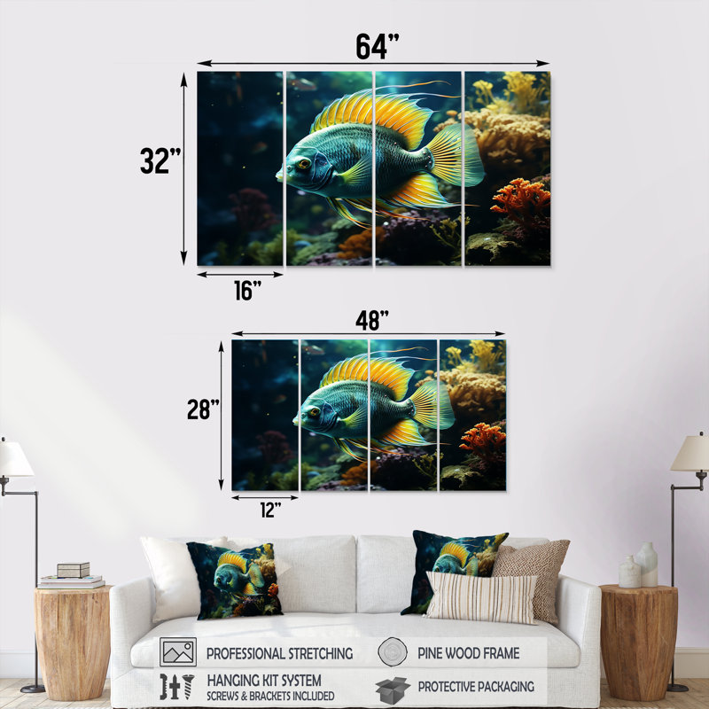Art mural surréel, poisson surréel sous-marin I, H 32 po x l 64 po