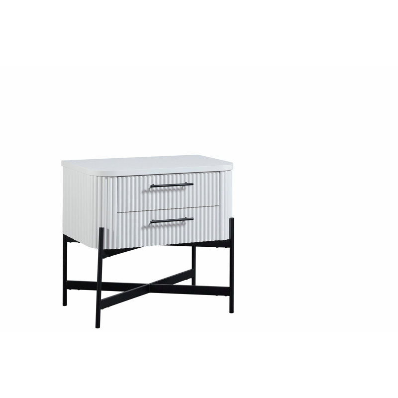 Table de chevet 2 tiroirs - Blanc (USB Type C)