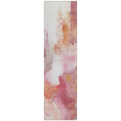 Machine Washable Indoor/Outdoor Xhevrie Pink Rug