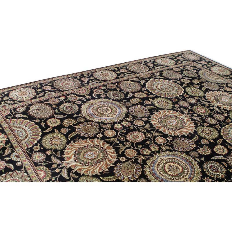 Tapis brun foncé / ivoire en laine noué à la main de conception unique 8 pi 9 po x 11 pi 9 po