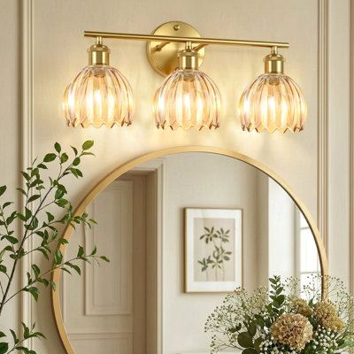 Luminaires de meuble-lavabo 3 lumières 19,3 pouces avec abat-jour en verre tulipe, éclairage mural de salle de bain moderne
