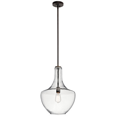 Everly Olde Bronze 19.75" 1-Light Hanging Pendant with Clear Seeded Teardrop Shade