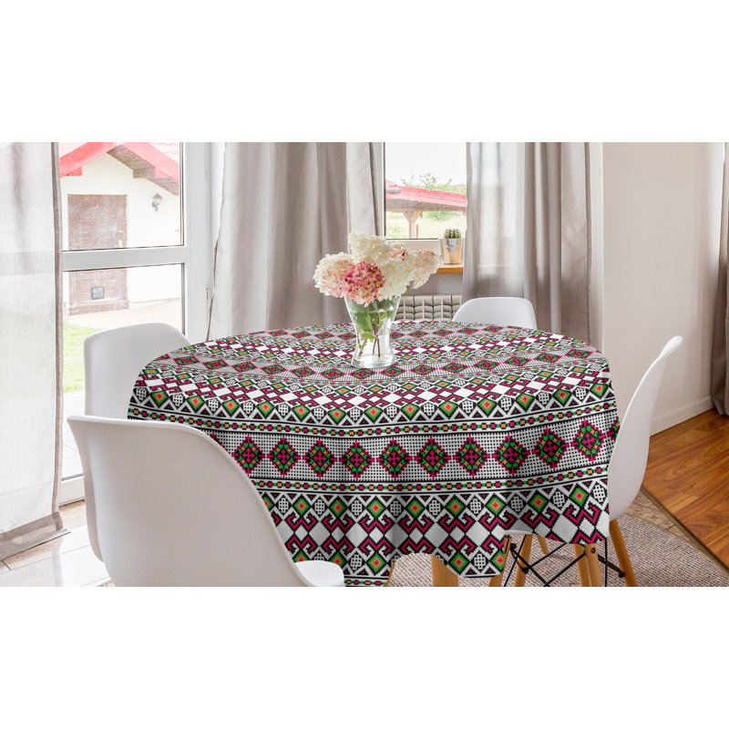 Ambesonne Retro Round Tablecloth, Illustration Of Ukrainian Pattern Ornament Traditional Borders And Slovenian, Circle Table Cloth Cover For Dining Room Kitchen Decoration, 60", Multicolor