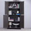 Buffet présentoir avec 4 portes en miroir et armoire de rangement à tablettes réglables-2126876206