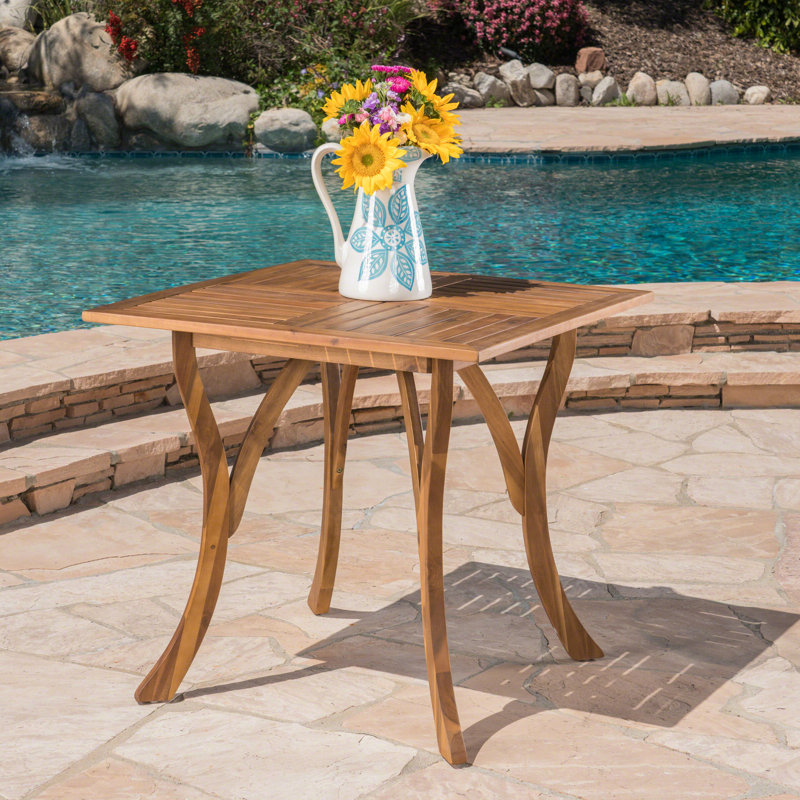Élégante table de salle à manger carrée d'extérieur en bois d'acacia avec finition en teck pour le patio et la cour