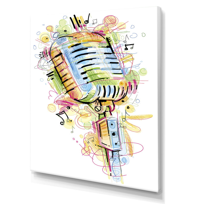 Microphone musical, dessin abstrait - peinture, H 20 po x l 12 po x P 1 po, Toile tendue