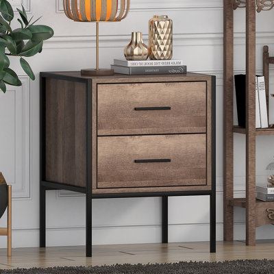 Esteban 2 Drawer Bedside Table Nightstand Cabinet. Industrial Style. Black Metal Frame.