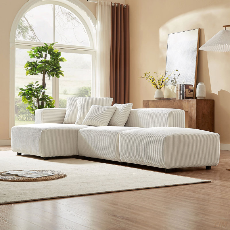 Canapé et chaise rembourrée Dubava, Tissu beige, H 25,59 po x l 118,11 po x P 59,05 po