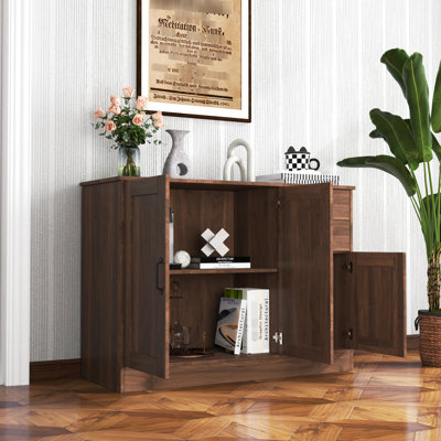 Modern Wooden Buffet Sideboard For Home - 43.3 Inch With 2 Doors, 1 Storage & Drawers Entryway Dresser Walnut 43.3" Wood Serving Charming