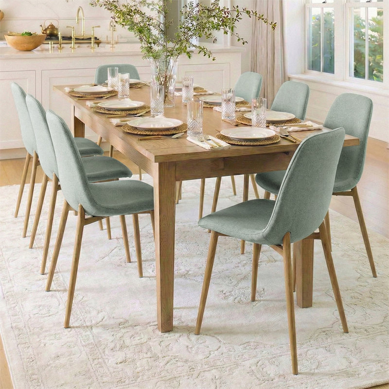 Upholstered Fabric Full Back Side Chair (Set of 8), Turquoise