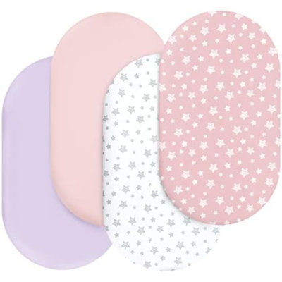 Bassinet Sheets Set 4 Pack   Universal Fit For Oval, Hourglass And Rectangular Mattress, Pink